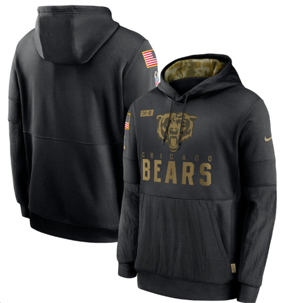 Men's Chicago Bears ACTIVE PLAYER Custom 2020 Black Salute To Service Sideline Performance Pullover NFL Hoodie